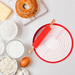 Baking Tools Pastry Mat With Rolling Pin Non-stick Scale Round Food Grade Countertop Silicone Dough Pad Kitchen Supplies