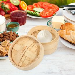 Double Boilers Steamer Basket Wood With Lid And Handle Dumpling For Cooking Veggie Vegetable Eggs Dim Sum Buns 13cm