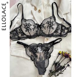 Sexy Set Ellolace Fancy Lingerie Lace Embroidery Fairy Seamless Tulle Underwear S Through Exotic Sets Floral Beautiful Bilizna Set T240513