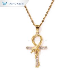 Tianyu Real Fine Jewellery Custom Hip Hop Iced Out Diamond Retro Winding Snake Cross Men's Pendant In Gold