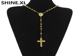 Hip Hop ECED Long Rosenkranz Halsketten Perlenkette Anhänger Goldfarbe katholischer Kirchenball Juwely8536387