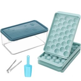 Circular ice cube tray with lid and bin used for ice cube manufacturing Moulds in refrigerators mini circular ice cube tray with container 66 balls 240510