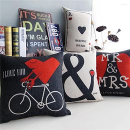 Pillow Nordic Simple Solid Black Red Heart Mr & Mrs Lover Cover Home Decorative Decor Sofa Pillowcase