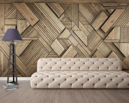 Wallpapers Welyu Customised Wallpaper 3D Three-dimensional Golden European Retro Background Wall Geometric Wood Grain Restaurant Decoration