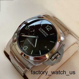Gentlemen's Wrist Watch Panerai Men's LUMINOR1950 Series Automatic Mechanical Steel Date Titanium Dual Time Zone Mobile Storage Watch 44mm Black Disc PAM00328
