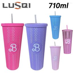 Water Bottles LUSQI 710ML Bottle Premium Large Capacity Leak Proof With 1 Straw Reusable-Creative Durian Pattern Drinking Cup