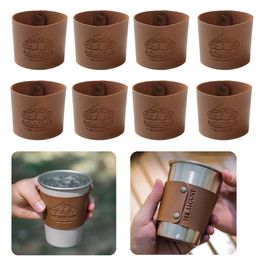 PU Leather Cup Holder Nonslip Portable Glass Bottle Case Heat Insulation Vintage Accessories for Outdoor Travel 240509