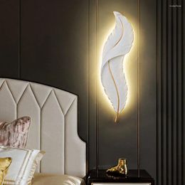 Wall Lamp Modern Mount Light LED Dimmable Sconce Lighting White Elegant Feather Design For Bedroom Living Room Hallway