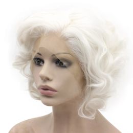 Wigs Short Curly Snow White Wig Half Hand Tied Lace Front Stylish Synthetic Wig