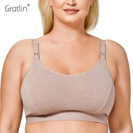 Maternity Intimates Gratlin Full Support Plus Size Maternity Breastfeeding Nursing Bra Sport Comfort Cotton Yoga Breathable sportswear Pregency Y240515