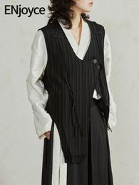 Women's Vests 2024 Spring Women Vintage Asymmetrical Suit Vest Y2K Streetwear Korean Fashion Sleeveless Coat Ladies Workwear Waistcoat
