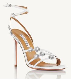 Aquazzura Crystal Margarita Sandal designers sling heels womens sandals Heels party wedding dress shoes heel sexy back strap slingback sandal