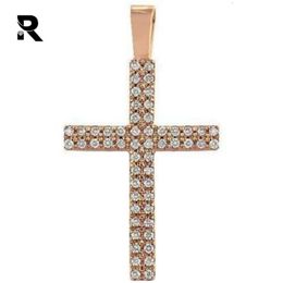14K Rose Solid Gold Diamond Pendant 1.75 Ctw Christian Cross For Men