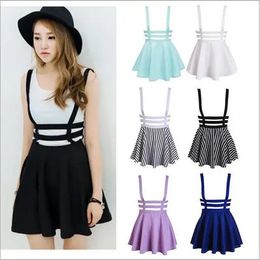 Women Suspender Skirts Girl Ruffles Skater Pleated Short Braces Skirt Back Zipper Hollow Out Skirt Fashion Bandage Mini Dresses 240511