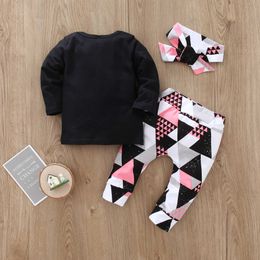Clothing Sets Baby Girl Clothes Set Long Sleeve Black Letter Print And Geometry Pants And Headband 3pcs/set Newborn Clothes Infant Suits