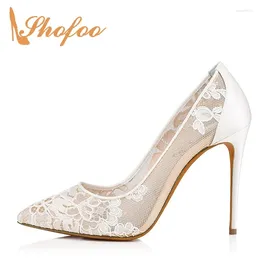 Dress Shoes Summer White Lace High Stilettos Pointy Toe Pumps Woman Thin Heels Large Size 11 15 For Ladies Wedding Elegance Marriage