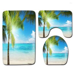 Bath Mats Tropical Scenery 3pcs Bathroom Toilet Shower Room Rug Carpet Flannel Non-slip 3D Coconut Tree Mat Sets