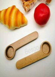 Beech Spoon Coffee Scoop With Bag Clip Tea Bean Spoons Clips Short Handle Powder Measuring Spoon Multifunction Wood Scoops BH7035 9341207