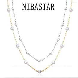 Chains NIBA Stainless Steel Neck Chain Pearl Choker Necklace Gold Colour Chocker Jewellery Clavicle Fine Wedding For Girl
