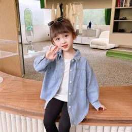 Jackets Spring Girls Blue Denim Shirt 2-10 Years Children Coat Toddler Loose Casual Long Sleeve Blouses Kids Jean Jacket For Gir