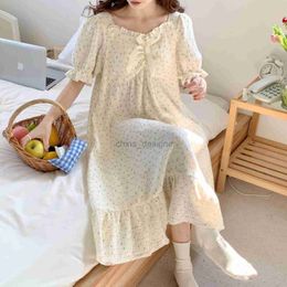 Women's summer pure cotton gauze short sleeved medium length dress with chest pad for sleeping, can be worn as a sweet maternity home outfit