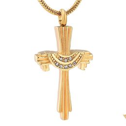 Pendant Necklaces Ijd12232 Luxury Golden Relius Cross Keepsake Memorial Urn For Ashes Of Loved One Pet Human Remaining Jewelry229P D Dhx9H