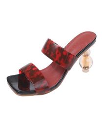 Slippers PVC Transparent Band Square Open Toe Lady Pump Shoes Mules Clear Crystal Glass Heel Slides Size 35428616783