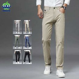 Men's Pants 2024 New 98%Cotton Casual Pants Men Solid Colour Business Fashion Slim Straight Fit Chinos Grey Autumn Winter Brand Trousers Male Y240514
