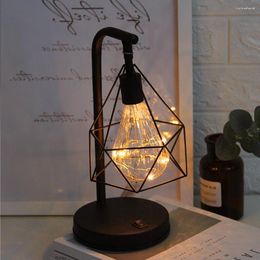 Table Lamps Retro Lamp Black Geometric Wire Industrial Night Light Bedside Classic Iron Home Decoration 2024 Ramadan