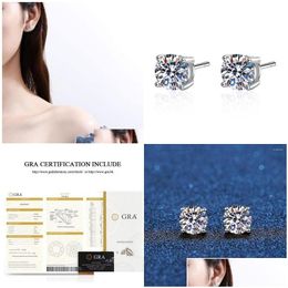 Stud Stud Real Moissanite Earrings 14K White Gold Plated Sterling Sier 4 Prong Diamond Earring For Men Ear 1Ct 2Ct 4Ctstudstudstud Kir Dh7Hl