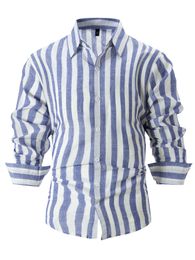 Casual Stripe Shirt Retro Shirt Dress Camisa printing clothing blouse Hawaiian tops New Striped Shirt Men's Long Sleeve Slim Fit Shirts
