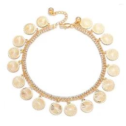 Anklets Woman Anklet Trend Micro Set Zirconia Round Pendant Fashion Jewellery Beach Chain