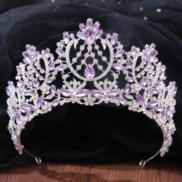 10 Colors Purple Red Blue Green Crystal Crown For Women Girls Wedding Elegant Princess Tiara Party Hair Jewelry
