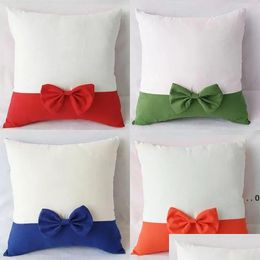 Cushion/Decorative Pillow 40X40Cm Bow Ers Sublimation Blanks Diy Printing Cushion Pillowcases With Zipper Cg001 Drop Delivery Home G Dhzuv