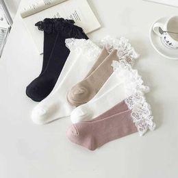 Kids Socks Baby girl knee high socks long baby soft cotton lace items princess socks with pleated edges 0-2 year old newborn legs warm hands cute girl socksL2405