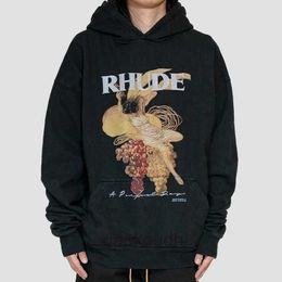 Rhude High end designer Hoodies for mens Grape Character Print High Street Fashion Hooded Autumn Winter Sweater Male Couple Pullover Hoodie With 1:1 original labels