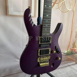 Herman Li EGEN18 Flame Maple Top Transparent Violet Flat Electric Guitar Floyd Rose Tremolo Bridge, Abalone Oval Inlay, HSH Pickups