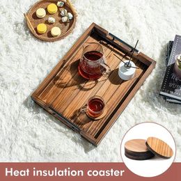 Tea Trays -Ottoman Tray With Handle For Living Room Set Of 4 Natural Wooden Coasters Rustic Serving Coffee Table Kitchen