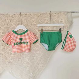 Two-Pieces Childrens swimsuit cute plaid girl swimsuit baby beach split three piece swimsuit baby swimsuit set 1-10TL2405