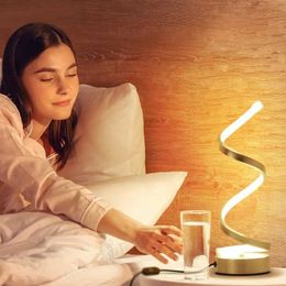 Table Lamps Modern Curved Desk Bedside Lamp Spiral LED Table Lamp Wave Shape Night Light Acrylic Button Type for Bedroom Office Living Room