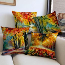 Pillow Scandinavian Oil Painting Golden Autumn Forrest S Cover For Home Decoration Sofa Throw Covers Linen Pillowcase