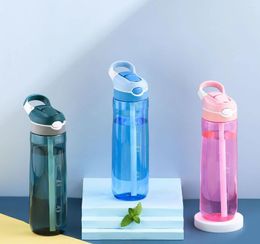 Water Bottles 750ml Sports Bottle Plastic Transparent Men's Fitness Camping Outdoor With Straw