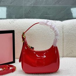 New Designer Red Hobo Black Patent Leather Crescent Bag Women Crossbody Bag Fashion Handbags Luxury Shoulder Bag Classic Female Shopping Bag 240515