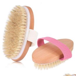 Bath Brushes, Sponges & Scrubbers Wooden Mas Brush Bristle Spa Dry Skin Body Mass Soft Cleaning Brushs Home Bathroom Drop Delivery Gar Dhfkz