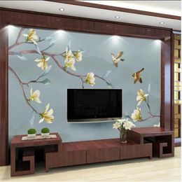 Wallpapers Wellyu Custom Wallpaper 3D Murals Magnolia Hand-painted Pen And Flower Chinese Background Wall Papers Home Decor