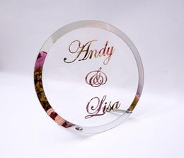 Round Customised Wedding Name Mirror Frame Acrylic Sticker Babyshower Word Sign Circle Shape Party Decor Plate With Nail3820331