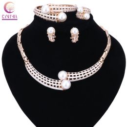 Necklace Fashion Jewerly Sets For Women Gold Colour Zircon Charm Bracelet/Necklace/Earrings/Rings Set Statement Bridal Jewellery