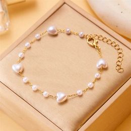 Bangle Fashionable Love Heart Bracelet for Women Handmade Gold Color Imitation Pearl Star Bracelet Girls Party Wedding Jewelry Gift