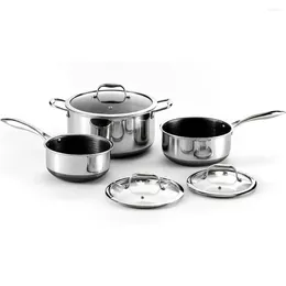 Cookware Sets Hybrid Nonstick 6-Piece Pot Set 2 3 And 8-Quart Pots With Tempered Glass Lids Stay-Cool Handles Dishwasher Safe