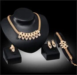 Sets Jewellery Sets Fashion 18k Gold Plated Crystal Necklace Bracelet Ring Earring Wedding Bridal Party Jewellery Set